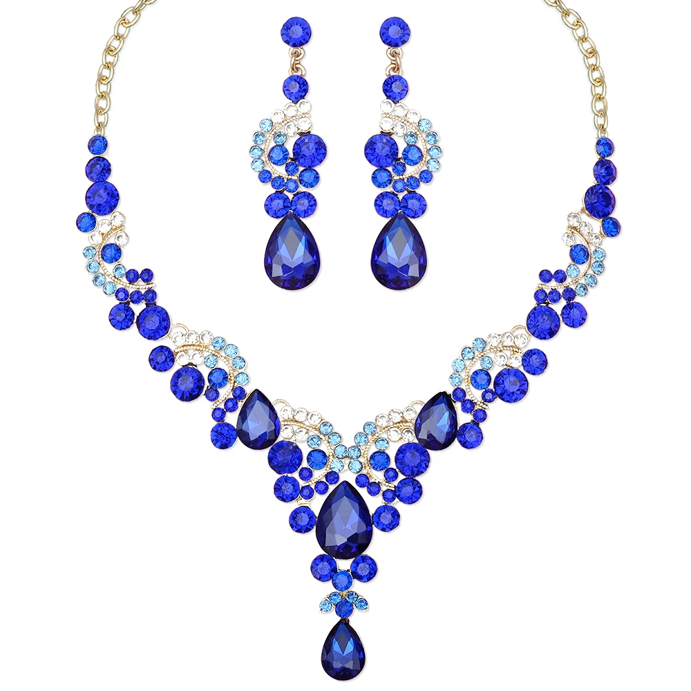 Luxury Crystal Earrings Necklace Bridal Wedding Jewelry Set Elegant Bride Party  - £29.70 GBP