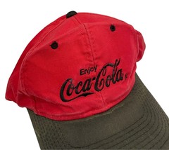 Youngan Coca Cola Hat Cap Snapback Red Black Brim Green Underside Vintage - £7.40 GBP
