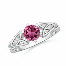 ANGARA 6mm Natural Pink Tourmaline Solitaire Celtic Knot Ring in Sterling Silver - £237.57 GBP+