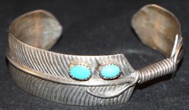 Sterling Silver Feather with Twist Bracelet with Sleeping Beauty Turquoise - £131.89 GBP