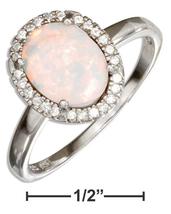 Sterling Silver Oval Synthetic White Opal Ring with Micro Pave Cubic Zirconia - £95.89 GBP