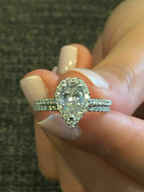 Bridal Ring Set 2.60Ct Pear Cut Simulated Diamond 14k White Gold Finish Size 5 - £109.44 GBP