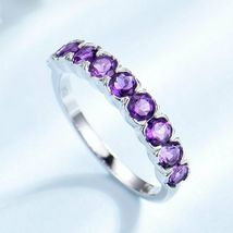 0.80Ct Round Cut Amethyst Half Eternity Wedding Ring 14K White Gold Finish - £57.24 GBP