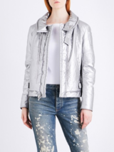 HELMUT LANG Womens Classic Jacket Astro Moto Jacket Solid Silver Size L H07RW401 - £429.94 GBP