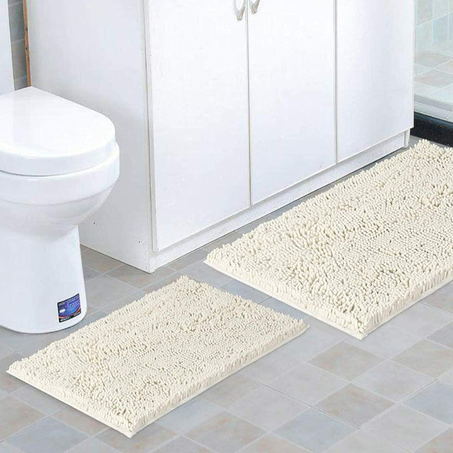 Shag Chenille Bath Rugs Non Slip Thick Shaggy Chenille Bathroom Rugs, 2pc - $17.81