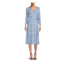 Beach Lunch Lounge Womens Blue Print Wrap Midi Dress, Size Small NWT - £18.77 GBP