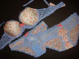 Victoria&#39;s Secret 32D Conjunto Sujetador XS Braga Lote Azul Naranja Floral Dream - £74.23 GBP