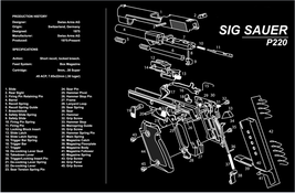 Gun Cleaning Rubber Gunsmith Mat with Sig Sauer P220 Pistol Diagram Instruction - £15.78 GBP