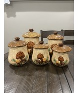 1970s Vintage Arnels Mushroom Canister Set of 5 Excellent Condition Rare - $346.49