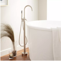 New Brushed Nickel Nerin Gooseneck Freestanding Tub Faucet by Signature ... - £485.82 GBP