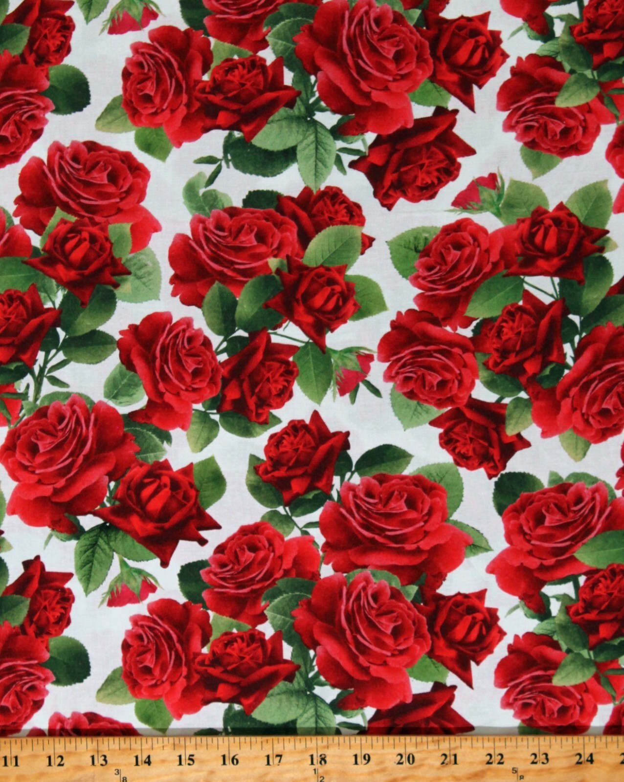 Cotton Red Roses Bouquets Flowers Vintage Rose Cream Fabric Print BTY D3... - $14.95
