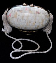 Mother Of Pearl Hard Shell Hinged Oval Shaped Purse  - $180.99