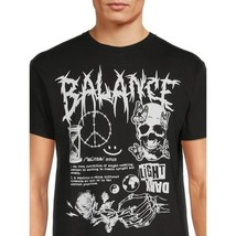 Balance Skull Mens Black Graphic T-Shirt Peace Rose Time Short Sleeve Si... - $19.99