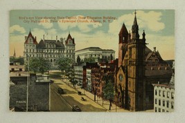 Vintage Postcard 1914 Birds Eye Street View ALBANY NY State Capital City Hall - £7.57 GBP