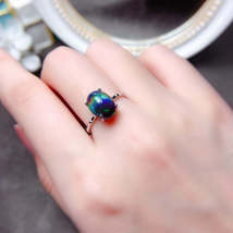 925 Silver Delicate Mosaic Natural Black Opal Ring - £132.48 GBP