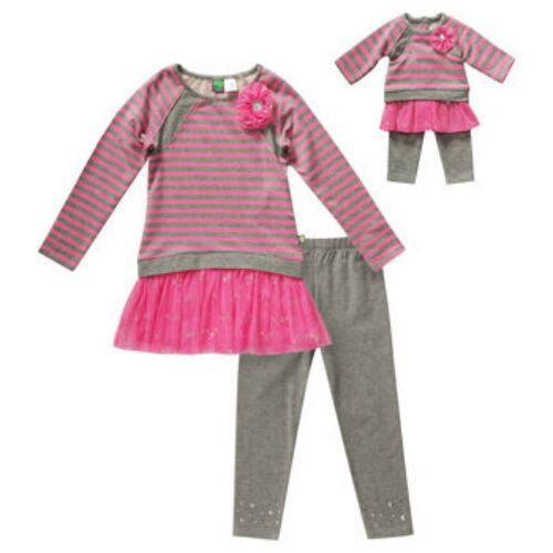 Girl 12 and 18" Doll Matching Striped Tutu Dress Legging Outfit ft American Girl - $29.99