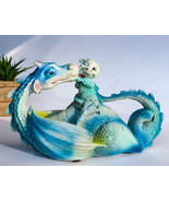 Whimsical Cloud Blue Mother Dragon Licking Baby Dragon Statue 7.5&quot; Long - $32.79 CAD