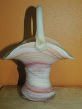 Kanawha Glass 6&quot; Basket Orange&amp; White Swirl Slag Handcrafted Vintage Dunbar W VA - £12.75 GBP