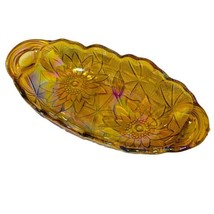 Indiana Glass Marigold Amber Gold Sunflower Carnival Relish Dish Tray - $14.99