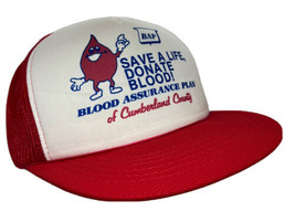 Vintage Blood Donation Hat Cap Snap Back Red Mesh Trucker BAP Cumberland County - $19.79