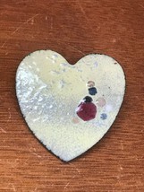 Estate Light Yellow w Blue Black &amp; Red Spots Enameled Solid Copper Heart Pin Bro - £7.81 GBP