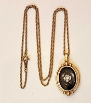 Avon Victorian Reversible PENDANT Rhinestone 22&quot; Goldtone Chain VTG Necklace - £23.67 GBP
