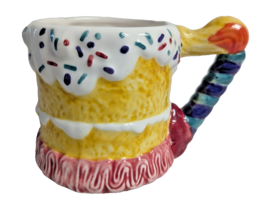 Betallic 3D Birthday Cake Coffee Mug Cup Frosting Sprinkles Candle Handl... - $12.97