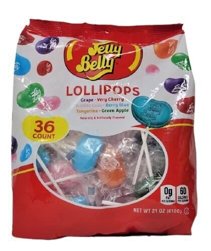 Jelly Belly Lollipops 36 Piece Bag Fruit Suckers Candy Cherry Apple Berry Grape - $18.76