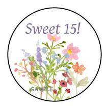 30 SWEET 15 ENVELOPE SEALS LABELS STICKERS 1.5&quot; ROUND WILDFLOWERS FLORAL - £5.85 GBP