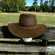 Suede Leather 3&quot; Brim &amp; Mesh Airy Henschel Hat Co. H1H USA Brown Large - £23.11 GBP