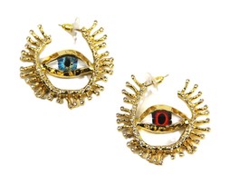 New! 14kt Gold Plate Surreal Dali &amp; Schiaparelli Style Eyes Hoop Earrings - £43.50 GBP