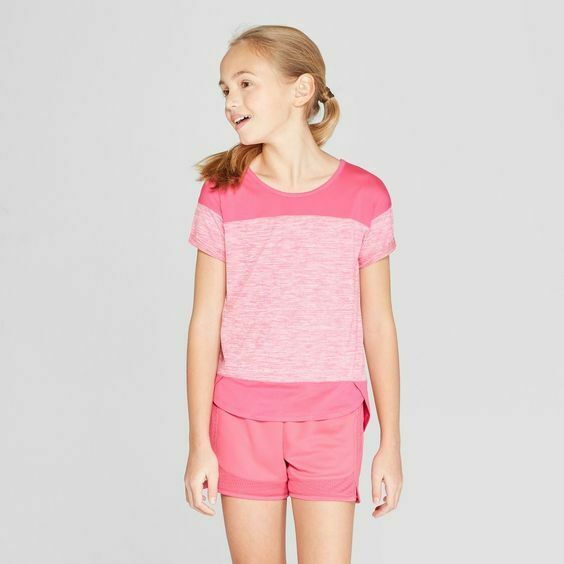 Girls Color Block Super Soft Tech T Shirt C9 Champion Pink M 7/8 NWT - $14.99