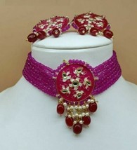 Indian Bollywood Gold Plated Kundan Pink Choker Necklace Earrings Jewelr... - $21.03