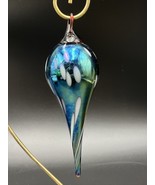 Hand Blown Art Glass Iridescent Oil Slick Plum Bob Teardrop Ornament Sun... - $38.65