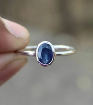 Natural Blue Sapphire Dainty Sapphire Ring Simple Silver Sapphire Ring September - £40.28 GBP