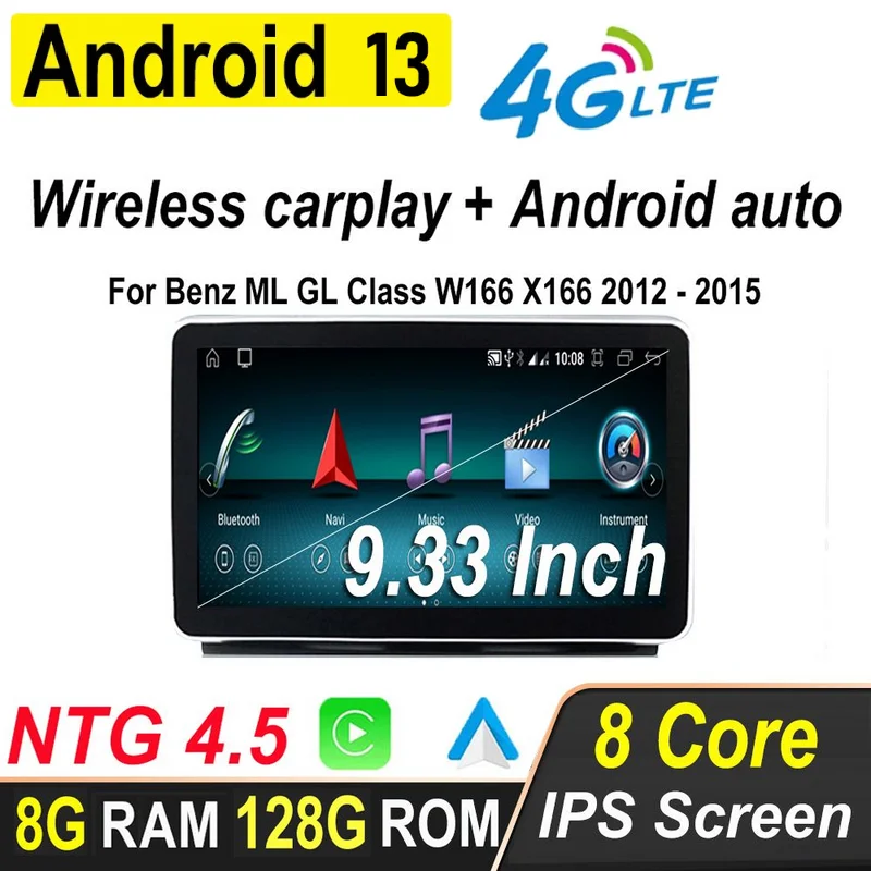 9.33&quot; IPS Android 13 For Mercedes Benz ML GL Class W166 X166 2012 2013 2014 2015 - £404.98 GBP+