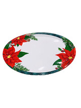 Christmas 18.5 Inch Oval Printed Serving Plate Pinosettia - $15.89