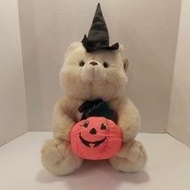 Vtg 80s Carlton Cards Heartwarmers Bear W/Witches Hat & Pumpkin Plush Halloween - $24.19