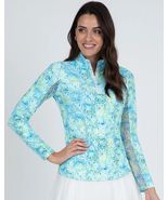 NWT IBKUL KATHY Turquoise Lime Long Sleeve Mock Golf Shirt - XS - $59.99