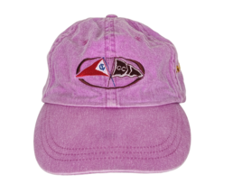 Adams Faded Pink Denim Embroidered Logo &amp; Date Leather Strap Back Hat Cap - $16.85