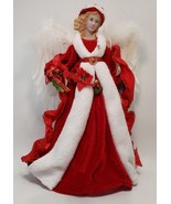 Winged Christmas Angel Tree Topper Red Velvet White Sherpa Trim 18&quot; - $63.89 CAD