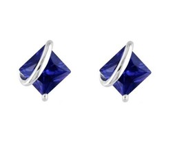 2.33CT Princess Cut Simulated Sapphire Solitaire Stud Earrings 14K White... - $49.99