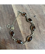 Vintage Sarah Coventry Orange Brown Smoky Glass Oval Chain Link Bracelet 7&quot; - $20.37 CAD