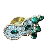 Swarovski Mask/Brooch  Tie Tack Pin Crystal Green tone Gold Tone Mardi Gras - $355.41 MXN
