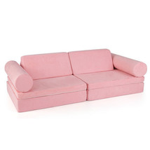 8 Pieces Kids Play Couch Foam Building Fort Play Set with Suede Cover-Pink - Col - $4,018.18 MXN