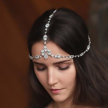 Bohemian Rhinestone Headband Chain Tiara Handmade Jewelry For Women Bridal Hair - £23.17 GBP