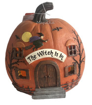 Halloween LED Orange Pumpkin Light-Up House The Witch is In Night Light Decor - £41.70 GBP