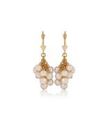 14K Solid Yellow Gold Grape White Pearl Drop Lever Back Dangle Earrings - £157.90 GBP