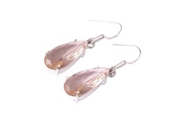 925 Argent Main Morganite Larme Goutte Forme Femme Vintage Boucles D&#39;Oreilles - £36.62 GBP