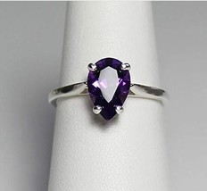 Natural Amethyst Ring, 14K White Gold Plated Wedding Ring, Anniversary Gift - £35.08 GBP